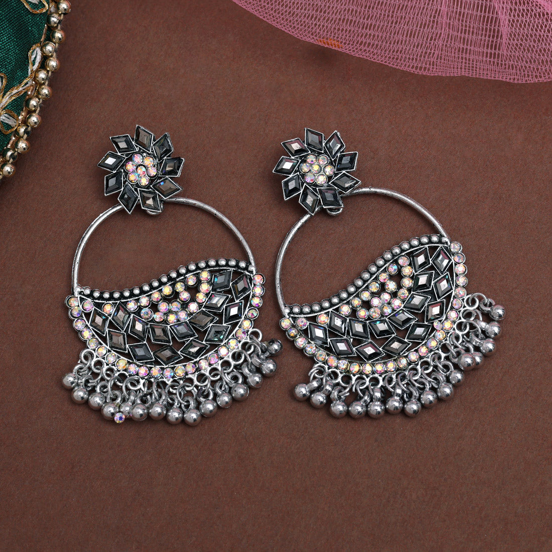 Silver Color Oxidised Earrings (GSE3036SLV) - Preyans.com