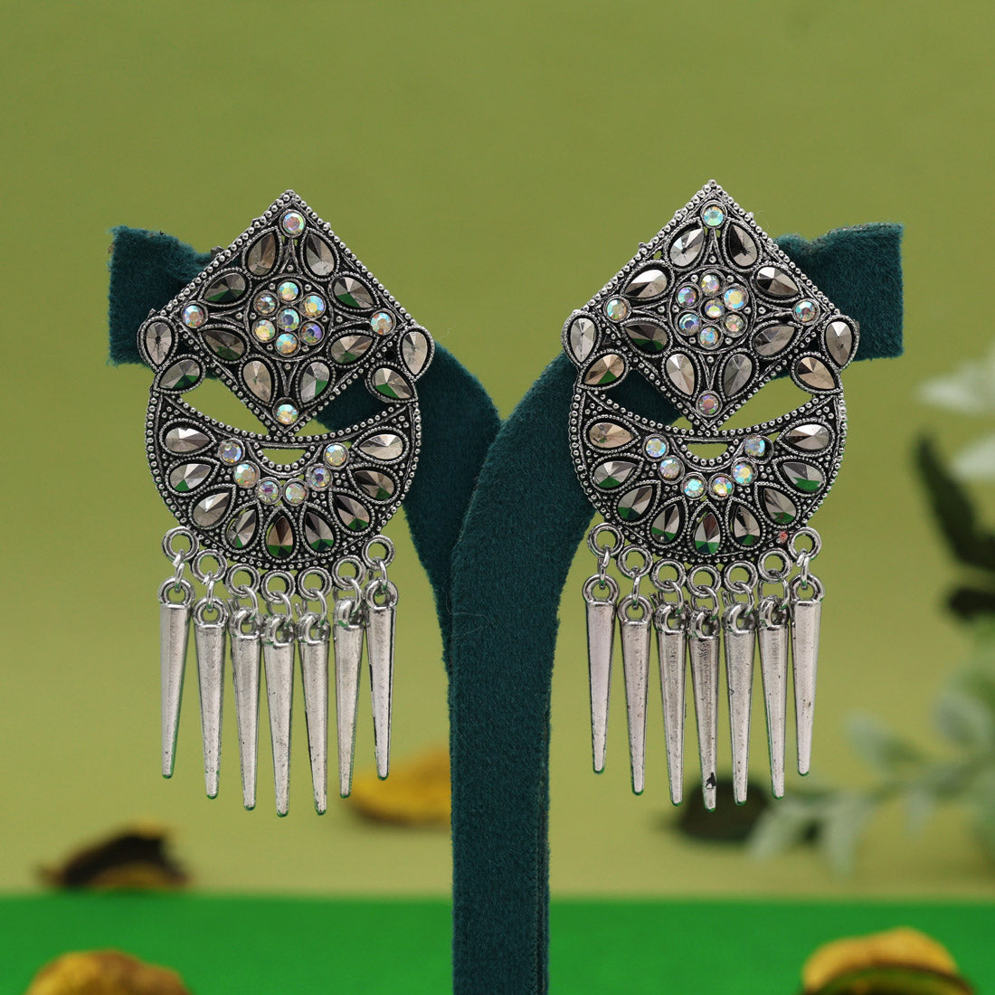 Silver Color Oxidised Earrings (GSE3037SLV) - Preyans.com