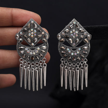 Silver Color Oxidised Earrings (GSE3037SLV) - Preyans.com