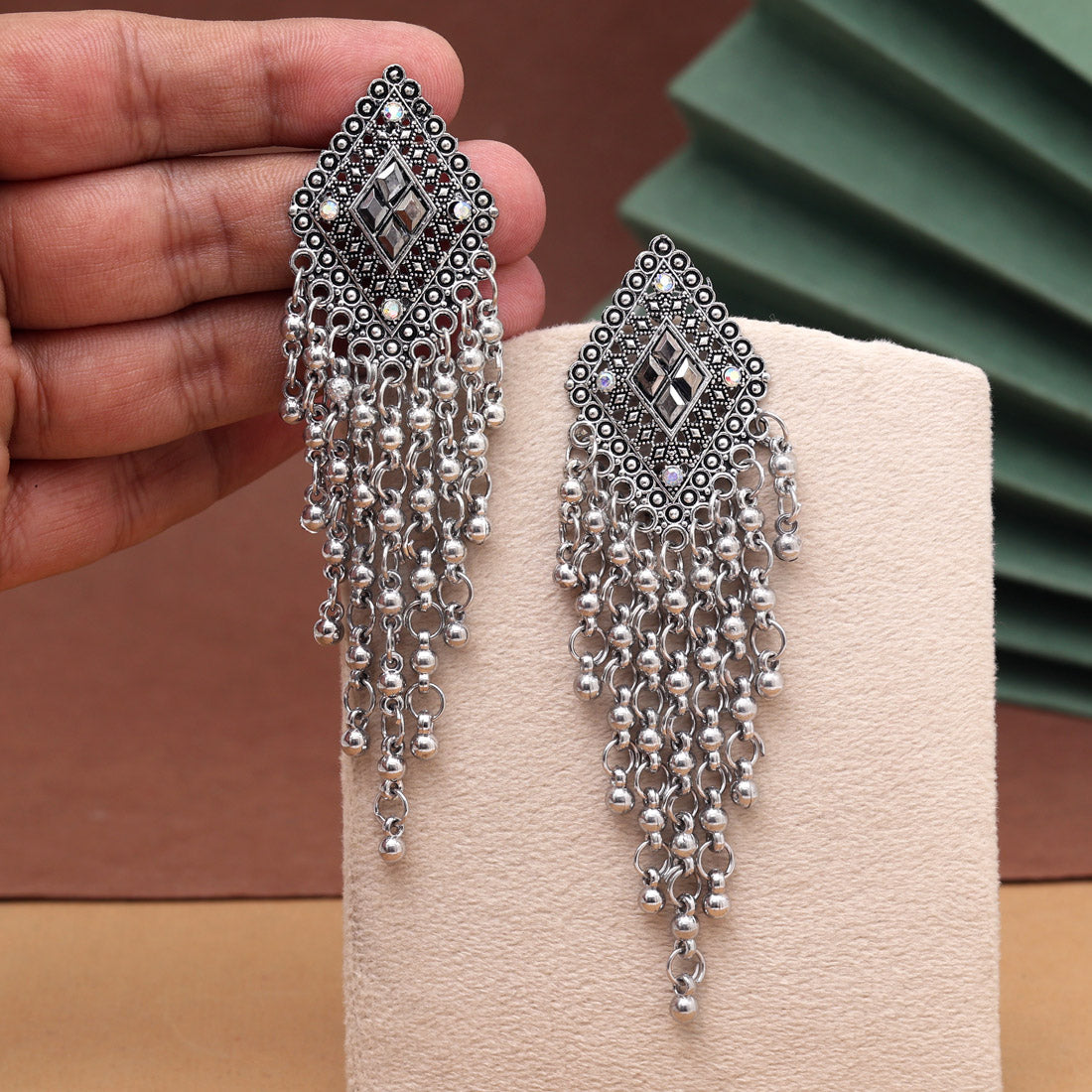 Silver Color Oxidised Earrings (GSE3038SLV) - Preyans.com