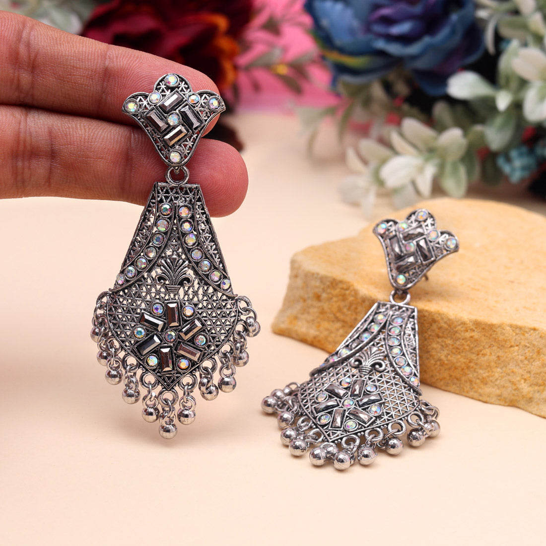 Silver Color Oxidised Earrings (GSE3039SLV) - Preyans.com