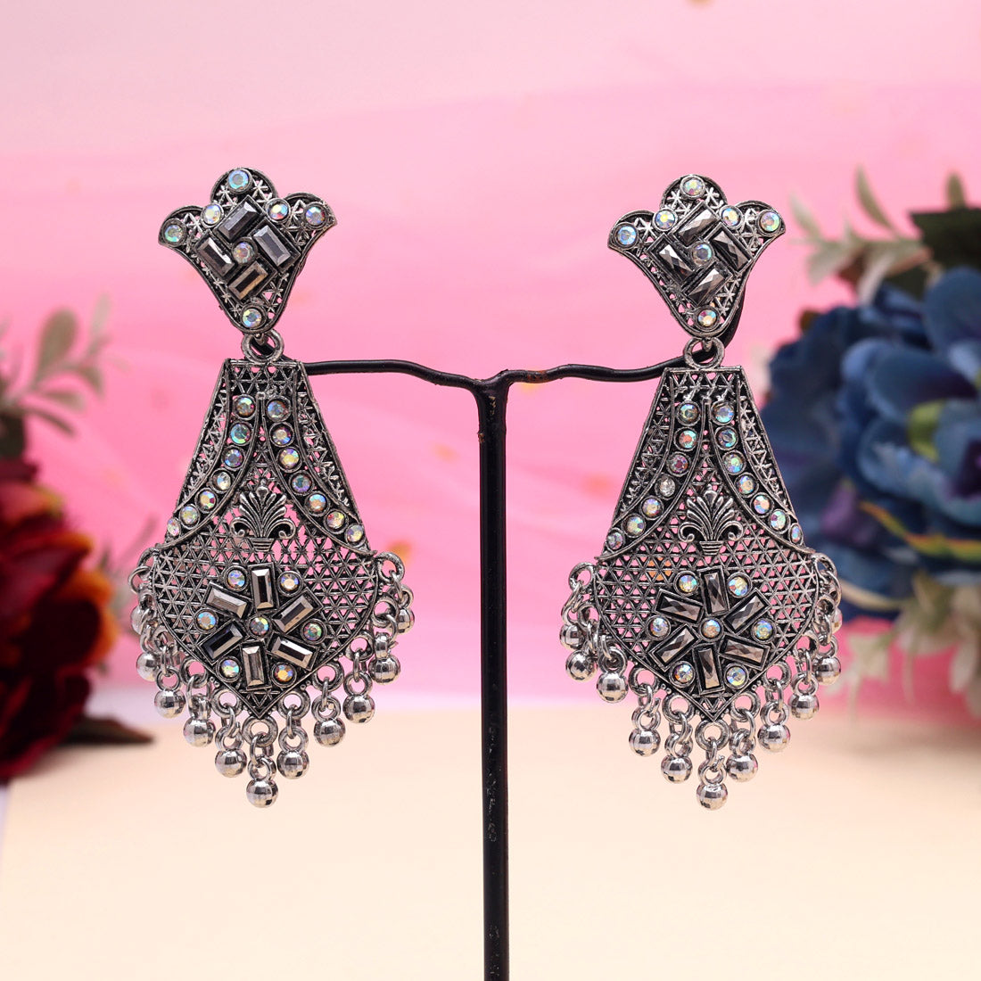 Silver Color Oxidised Earrings (GSE3039SLV) - Preyans.com