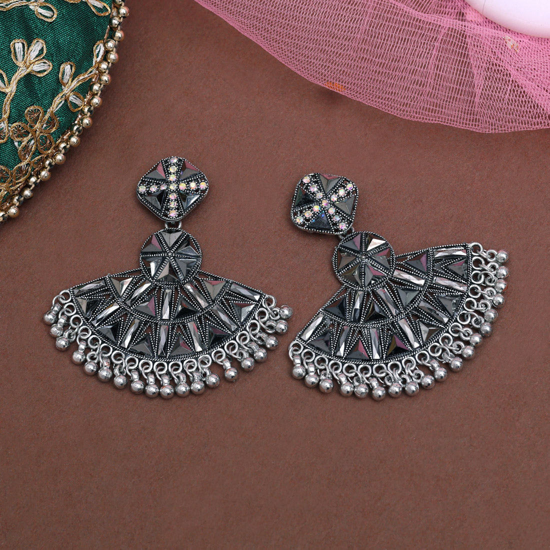 Silver Color Oxidised Earrings (GSE3040SLV) - Preyans.com