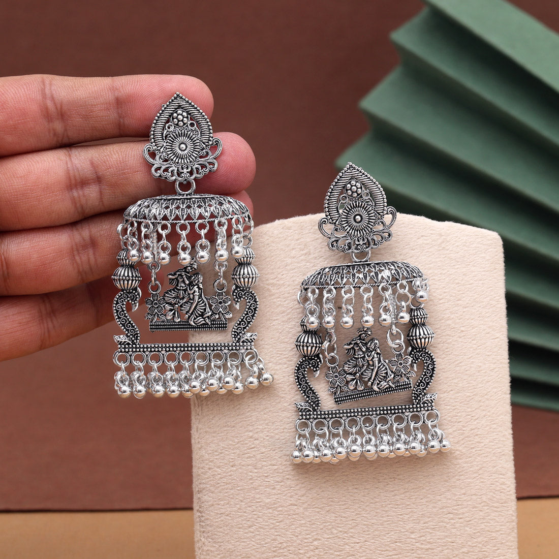 Silver Color Oxidised Earrings (GSE3041SLV) - Preyans.com