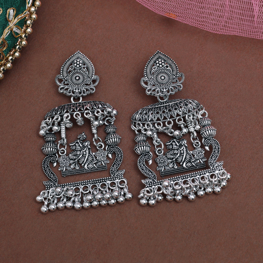 Silver Color Oxidised Earrings (GSE3041SLV) - Preyans.com