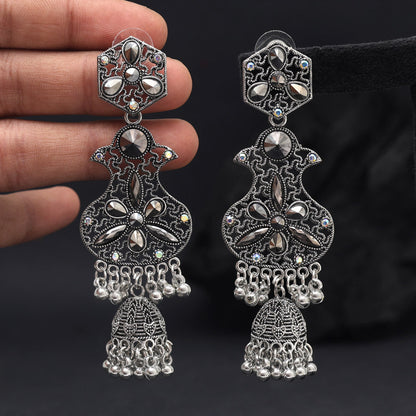 Silver Color Oxidised Earrings (GSE3042SLV) - Preyans.com