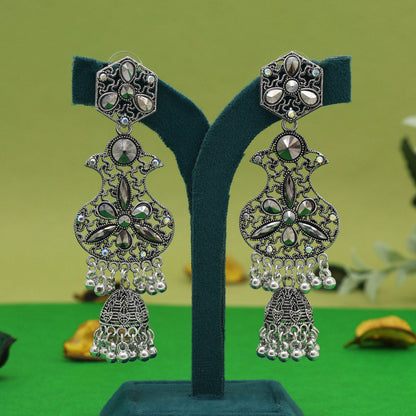 Silver Color Oxidised Earrings (GSE3042SLV) - Preyans.com