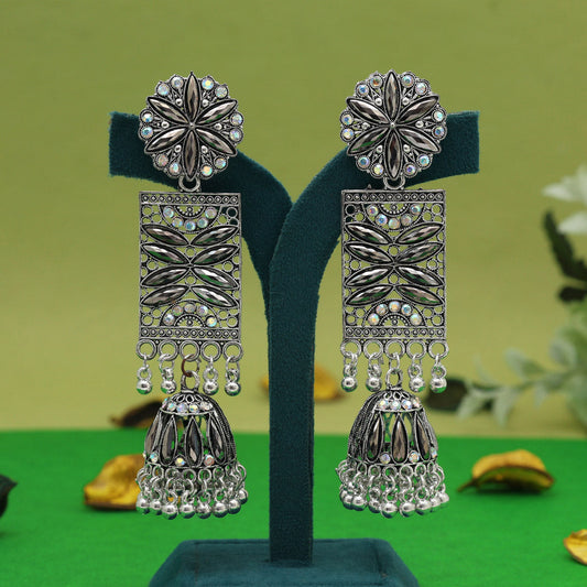 Silver Color Oxidised Earrings (GSE3043SLV) - Preyans.com