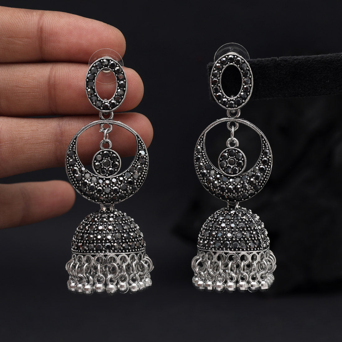 Silver Color Oxidised Earrings (GSE3045SLV) - Preyans.com