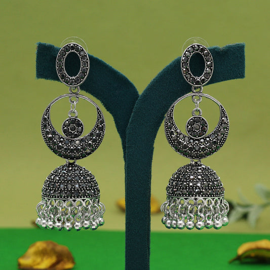 Silver Color Oxidised Earrings (GSE3045SLV) - Preyans.com