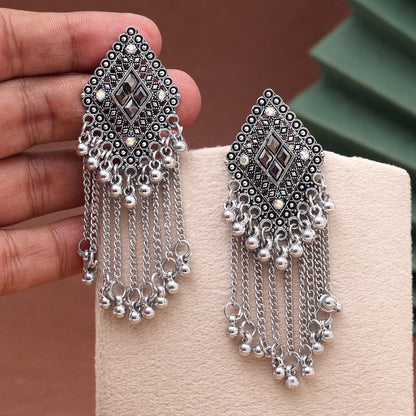 Silver Color Oxidised Earrings (GSE3046SLV) - Preyans.com