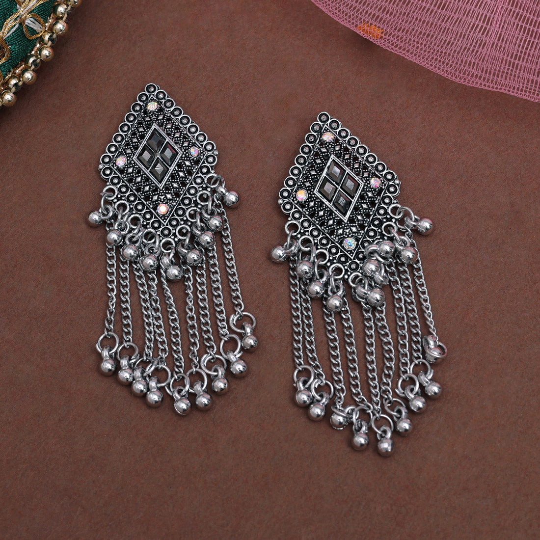 Silver Color Oxidised Earrings (GSE3046SLV) - Preyans.com