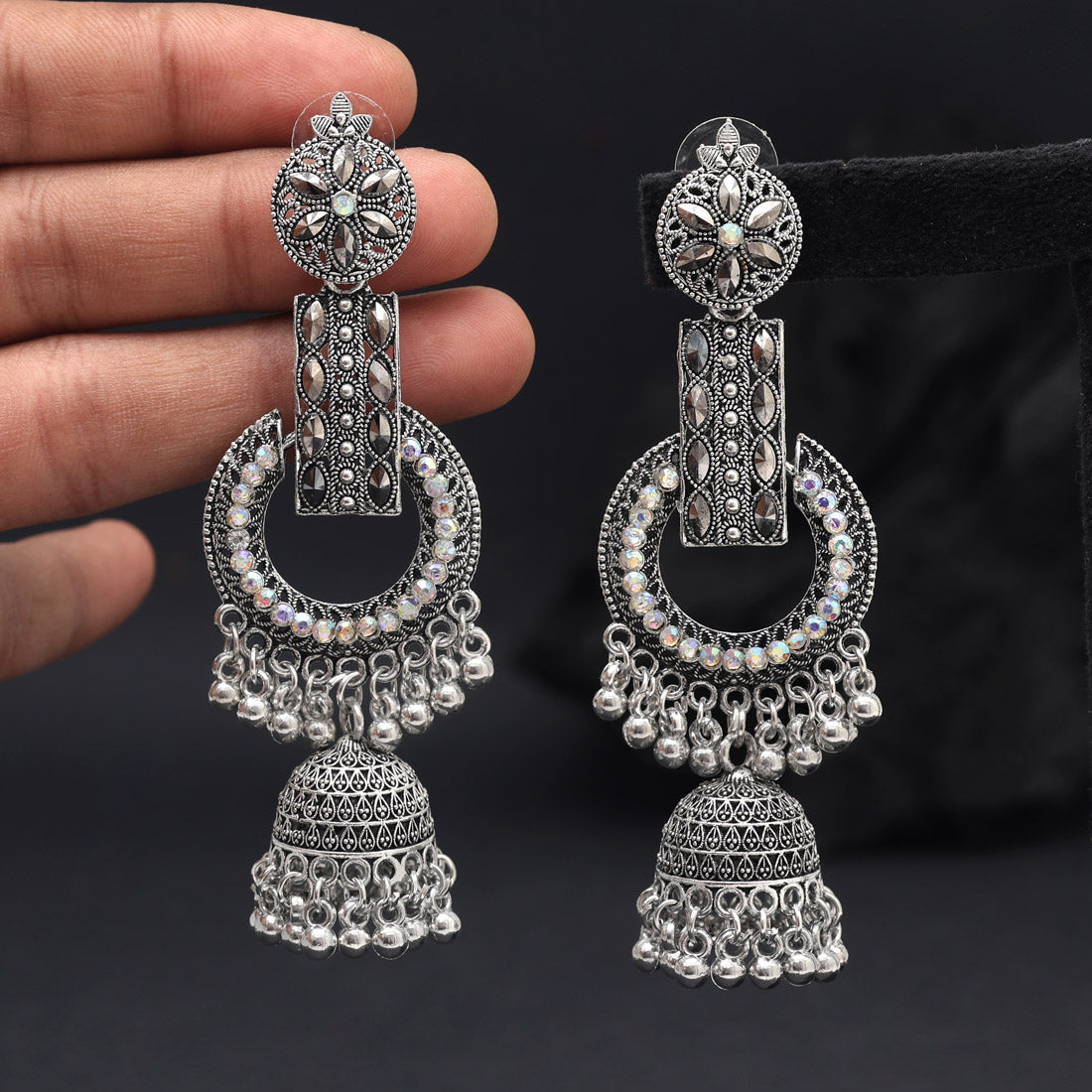 Silver Color Oxidised Earrings (GSE3049SLV) - Preyans.com