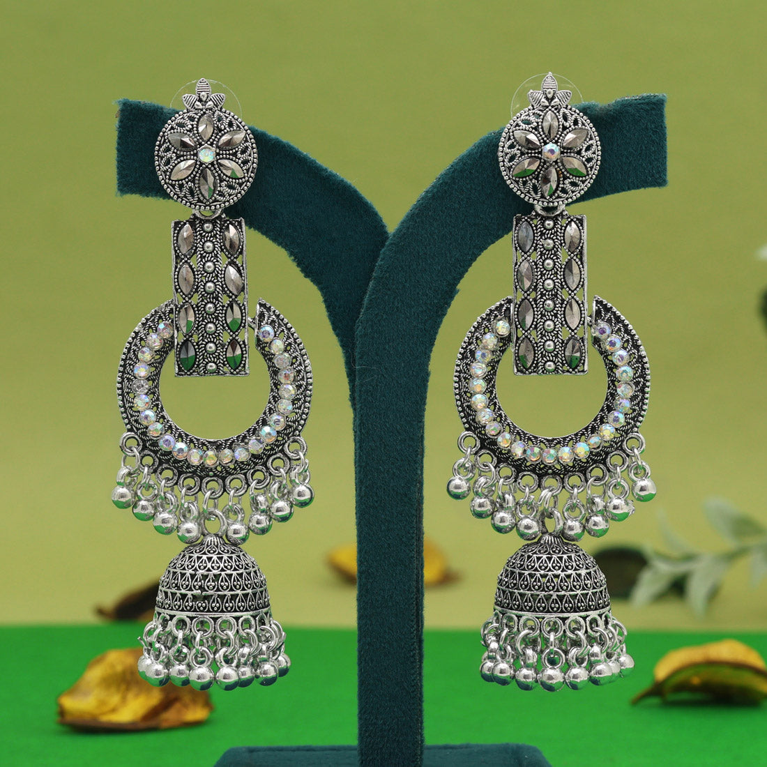 Silver Color Oxidised Earrings (GSE3049SLV) - Preyans.com