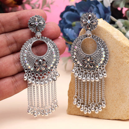 Silver Color Oxidised Earrings (GSE3050SLV) - Preyans.com