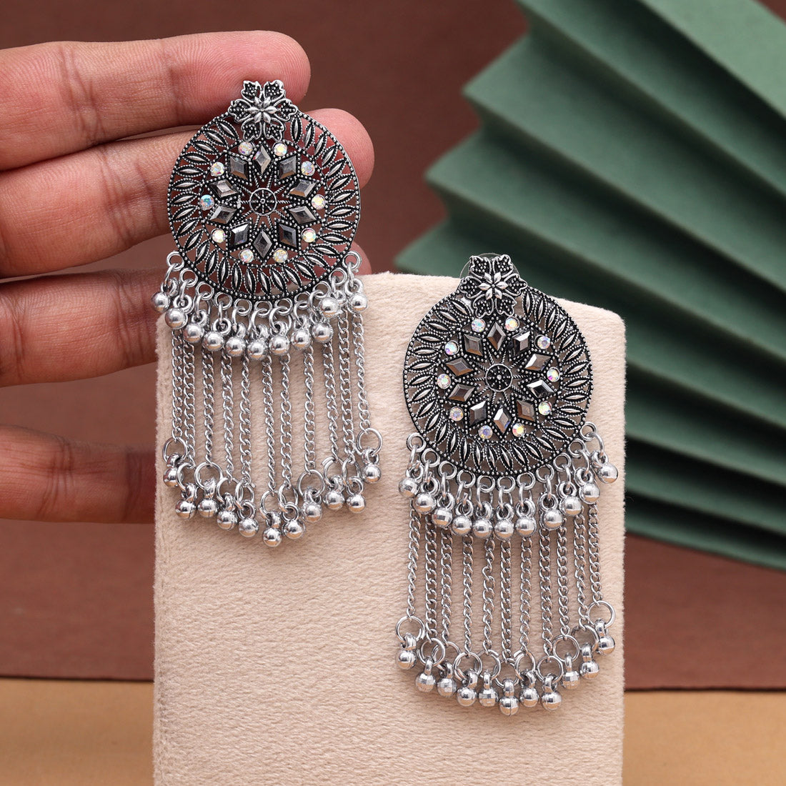 Silver Color Oxidised Earrings (GSE3051SLV) - Preyans.com