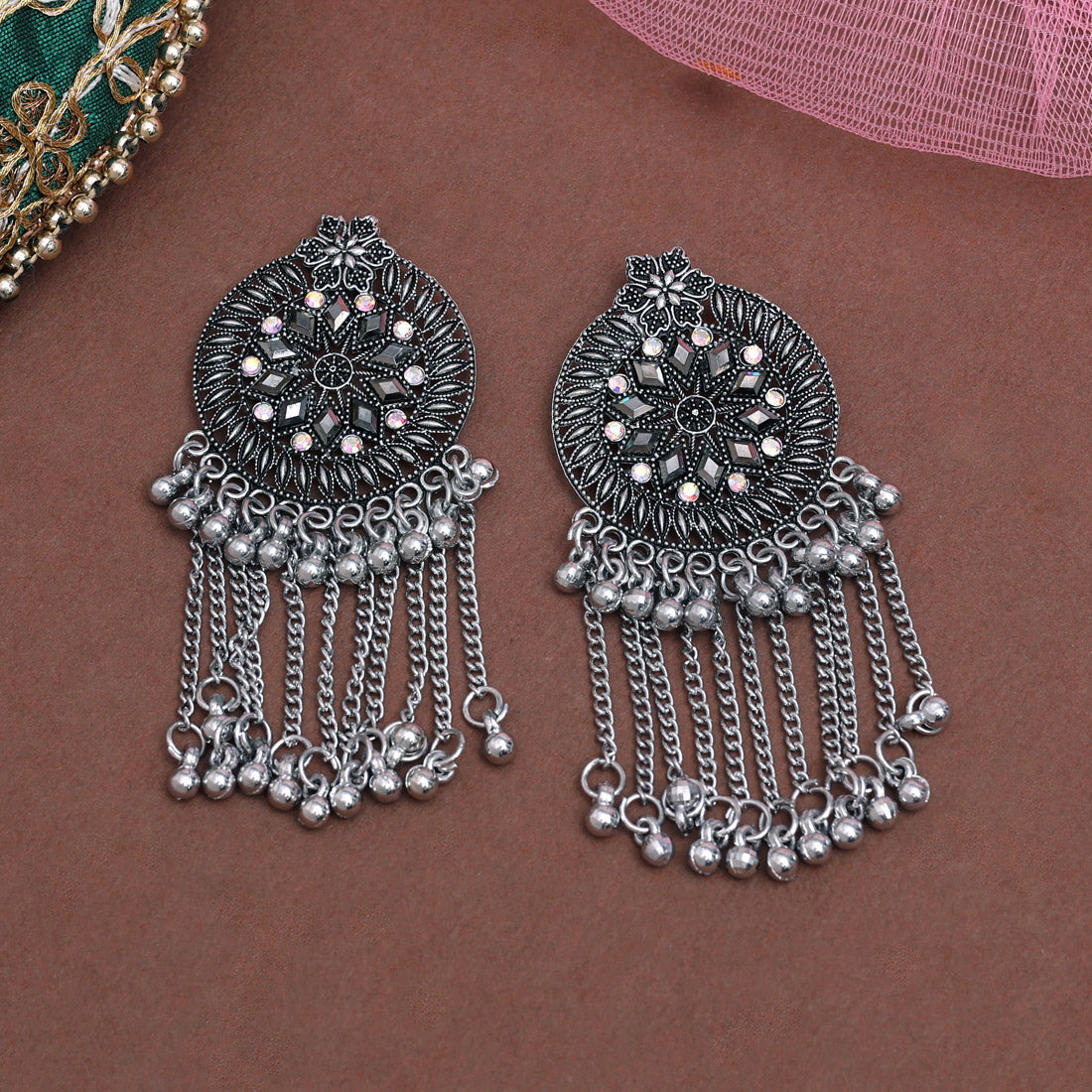 Silver Color Oxidised Earrings (GSE3051SLV) - Preyans.com