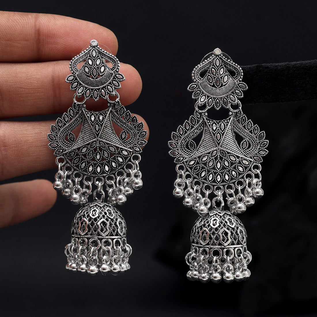 Silver Color Oxidised Earrings (GSE3052SLV) - Preyans.com