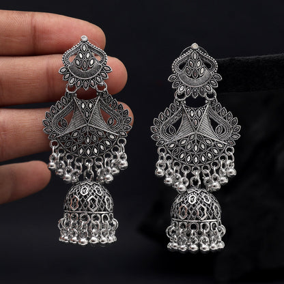 Silver Color Oxidised Earrings (GSE3052SLV) - Preyans.com