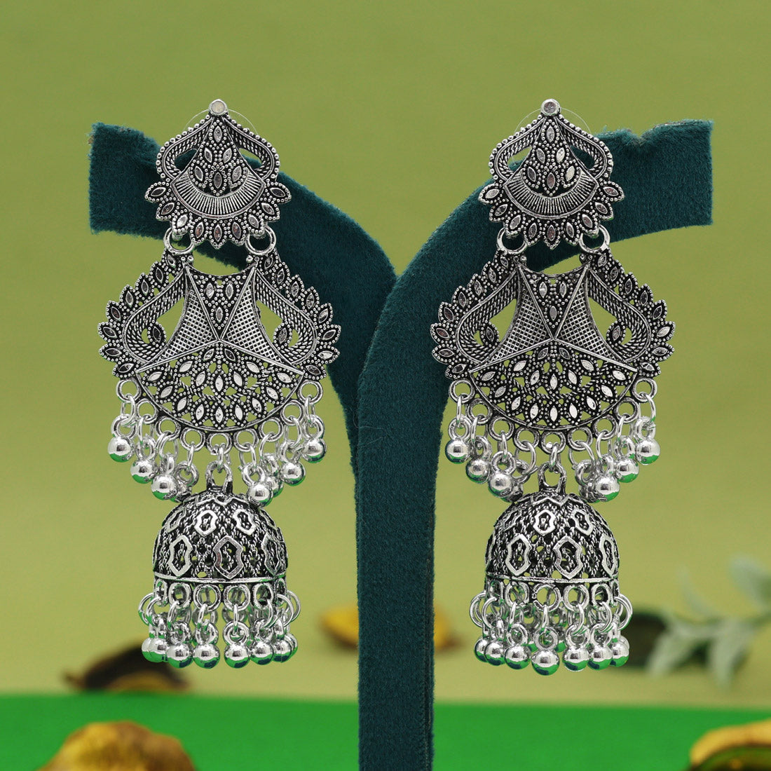 Silver Color Oxidised Earrings (GSE3052SLV) - Preyans.com