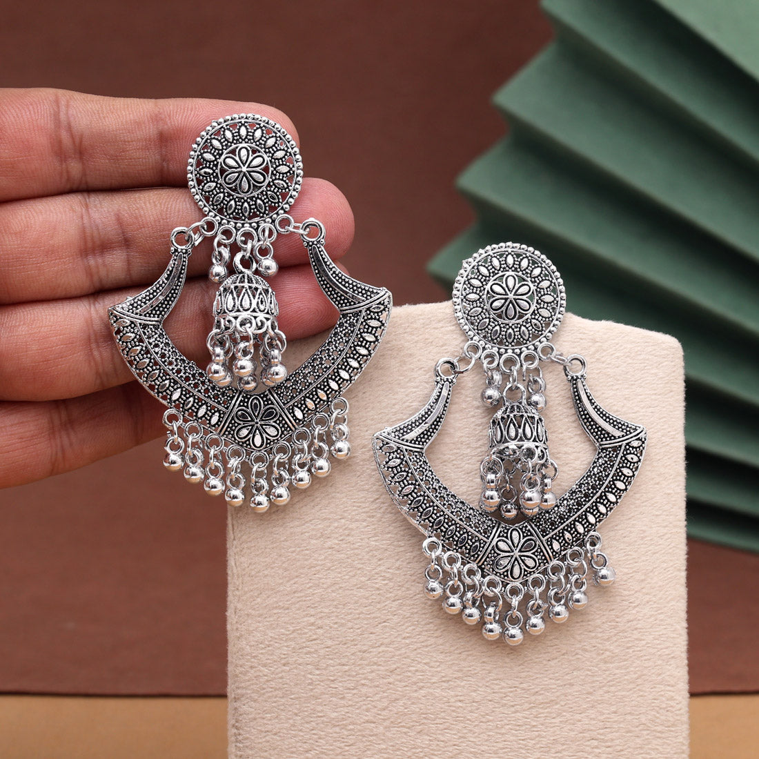 Silver Color Oxidised Earrings (GSE3053SLV) - Preyans.com