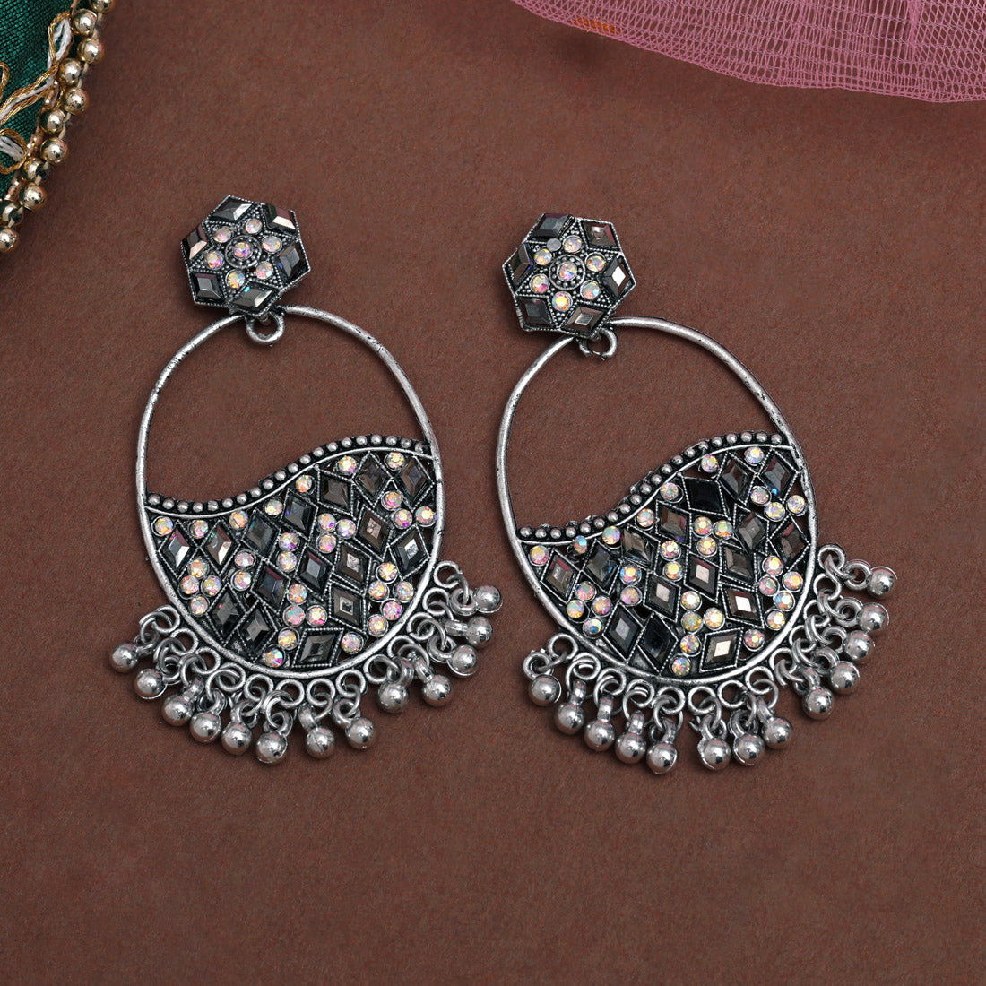 Silver Color Oxidised Earrings (GSE3054SLV) - Preyans.com