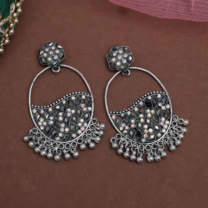 Silver Color Oxidised Earrings (GSE3054SLV) - Preyans.com