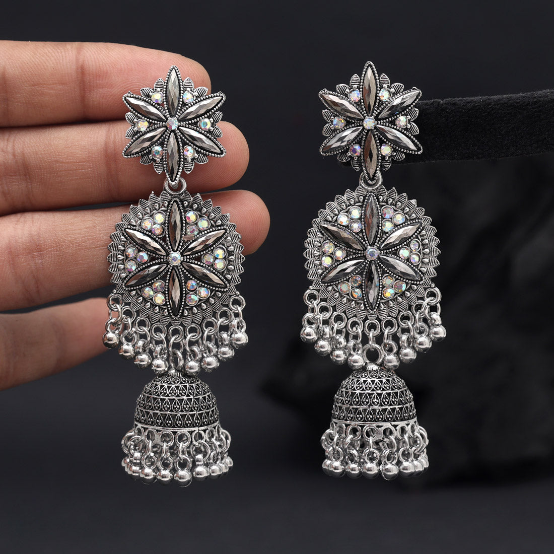 Silver Color Oxidised Earrings (GSE3055SLV) - Preyans.com