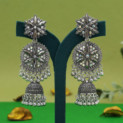 Silver Color Oxidised Earrings (GSE3055SLV) - Preyans.com