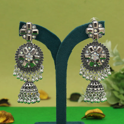 Silver Color Oxidised Earrings (GSE3056SLV) - Preyans.com