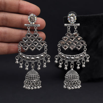 Silver Color Oxidised Earrings (GSE3057SLV) - Preyans.com