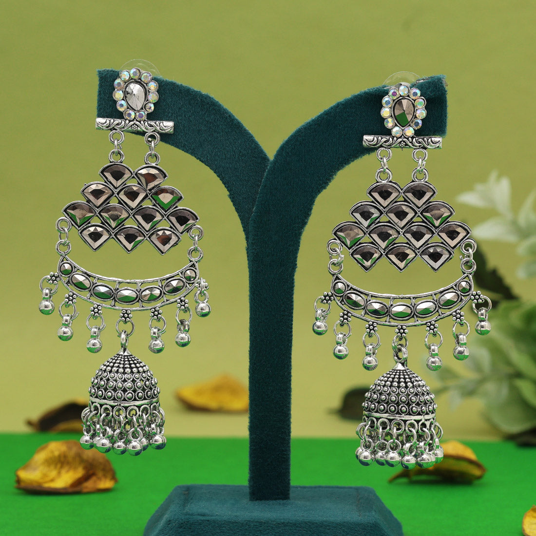 Silver Color Oxidised Earrings (GSE3057SLV) - Preyans.com