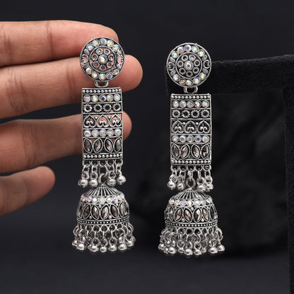 Silver Color Oxidised Earrings (GSE3060SLV) - Preyans.com