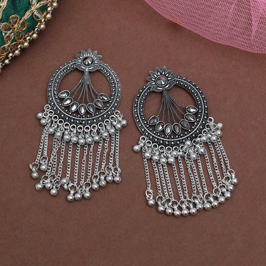 Silver Color Oxidised Earrings (GSE3061SLV) - Preyans.com