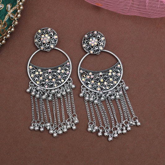 Silver Color Oxidised Earrings (GSE3062SLV) - Preyans.com