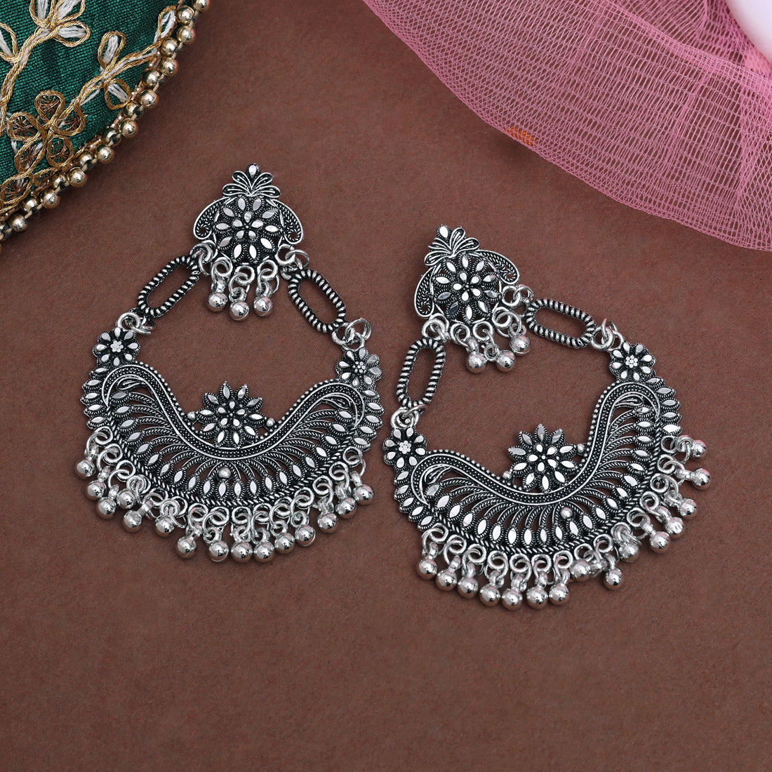 Silver Color Oxidised Earrings (GSE3063SLV) - Preyans.com