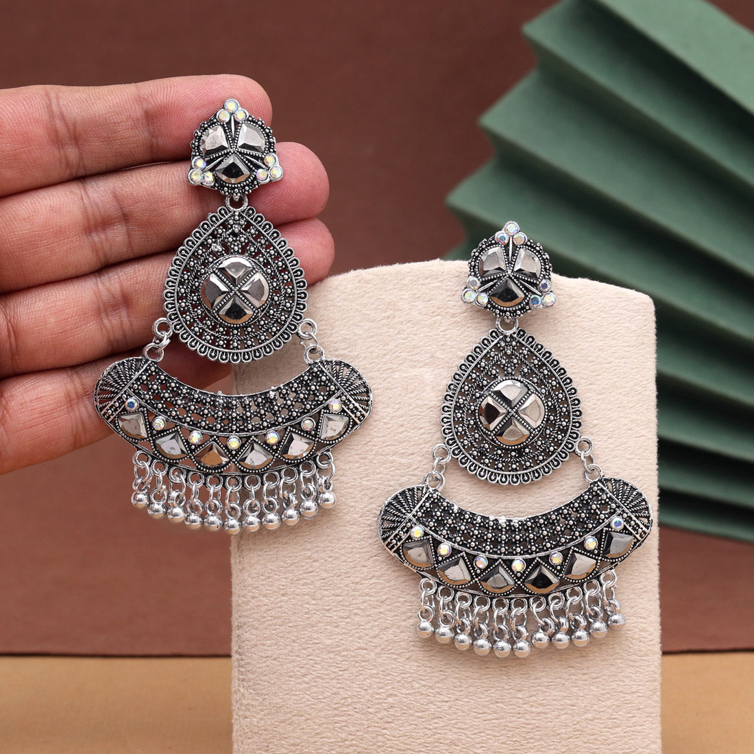 Silver Color Oxidised Earrings (GSE3064SLV) - Preyans.com