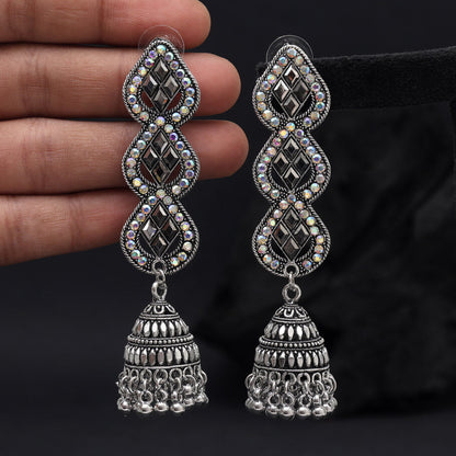 Silver Color Oxidised Earrings (GSE3065SLV) - Preyans.com