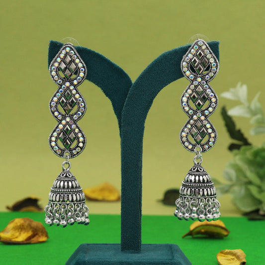 Silver Color Oxidised Earrings (GSE3065SLV) - Preyans.com