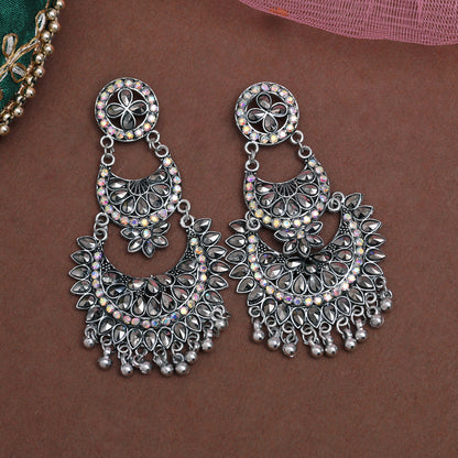 Silver Color Oxidised Earrings (GSE3066SLV) - Preyans.com