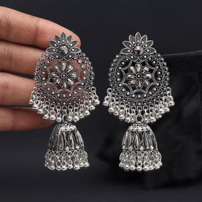 Silver Color Oxidised Earrings (GSE3067SLV) - Preyans.com