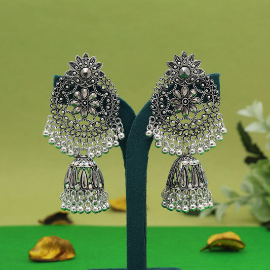 Silver Color Oxidised Earrings (GSE3067SLV) - Preyans.com