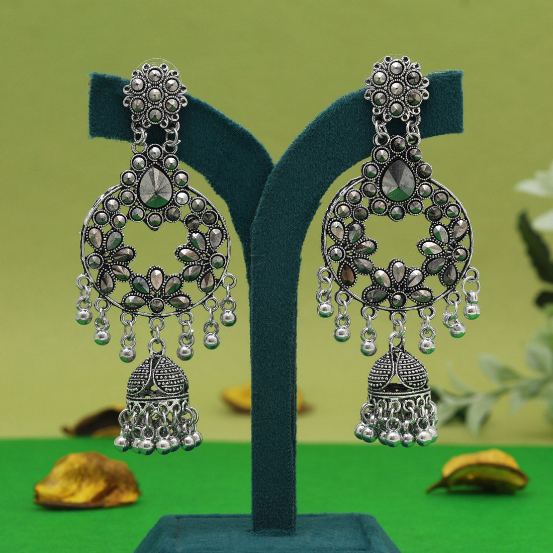 Silver Color Oxidised Earrings (GSE3068SLV) - Preyans.com