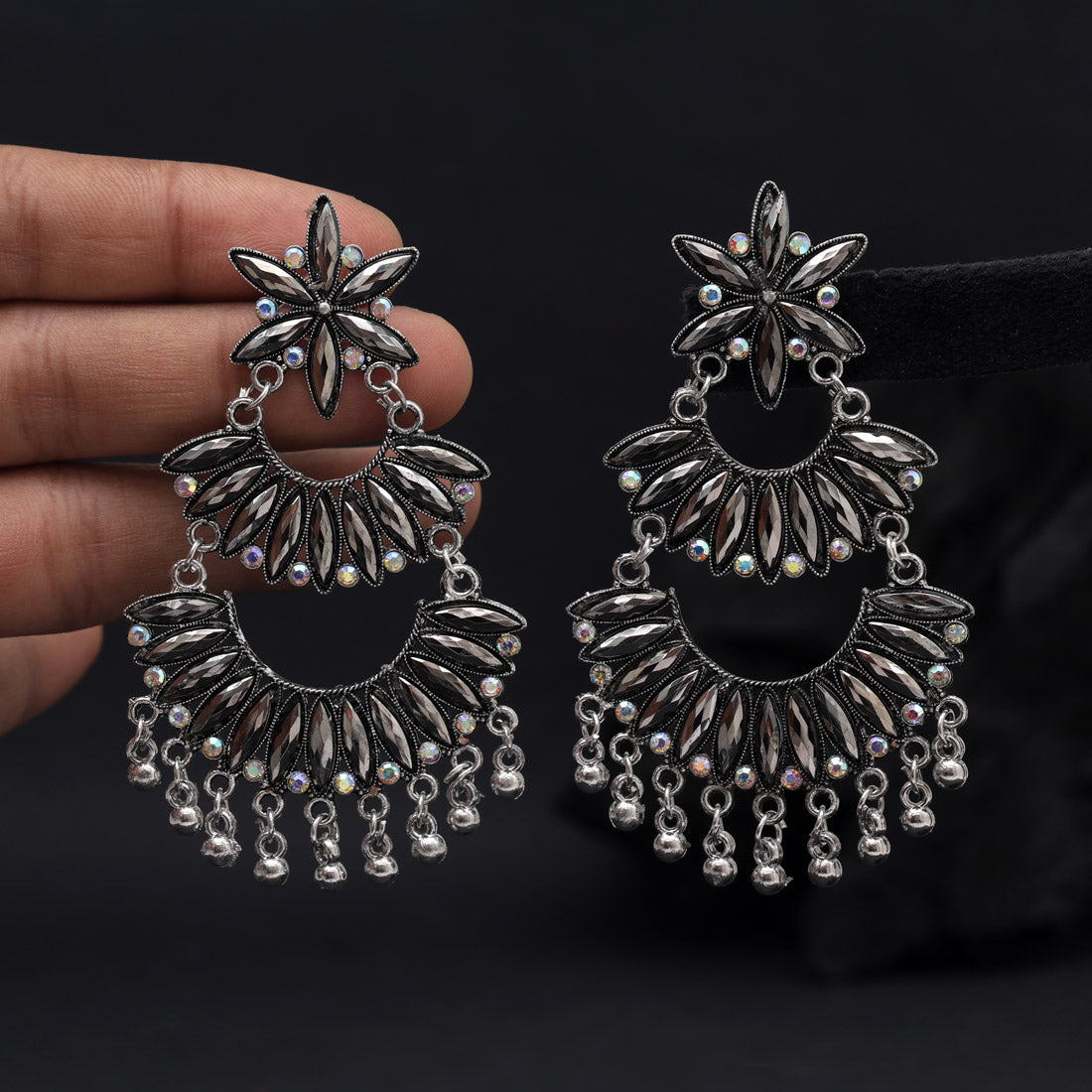 Silver Color Oxidised Earrings (GSE3070SLV) - Preyans.com