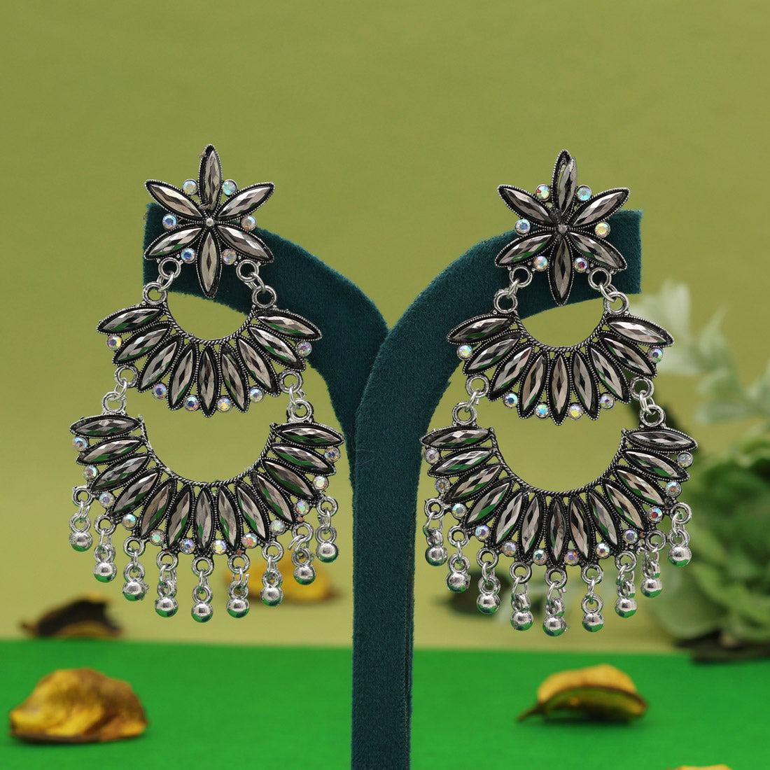 Silver Color Oxidised Earrings (GSE3070SLV) - Preyans.com