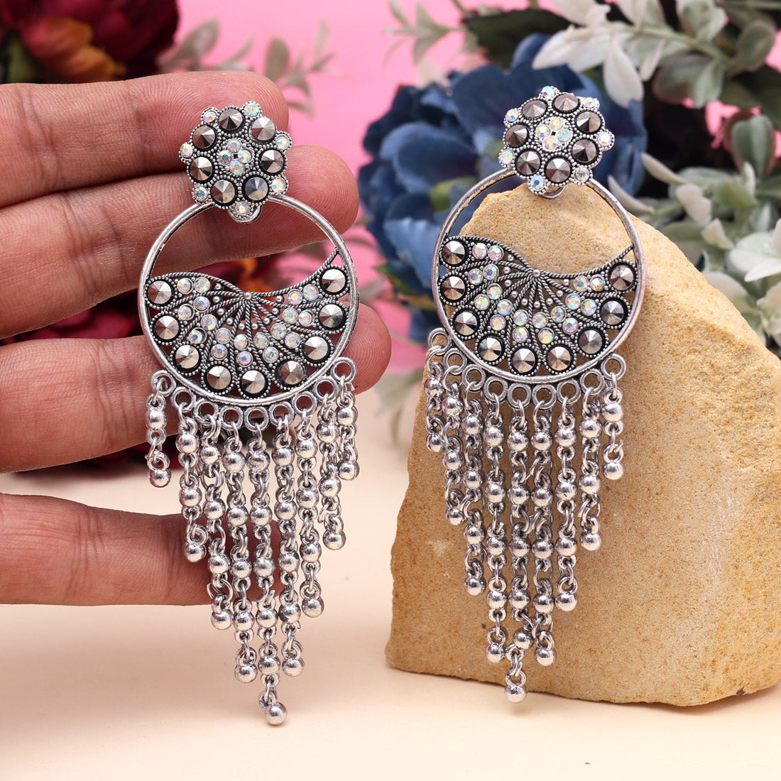 Silver Color Oxidised Earrings (GSE3074SLV) - Preyans.com