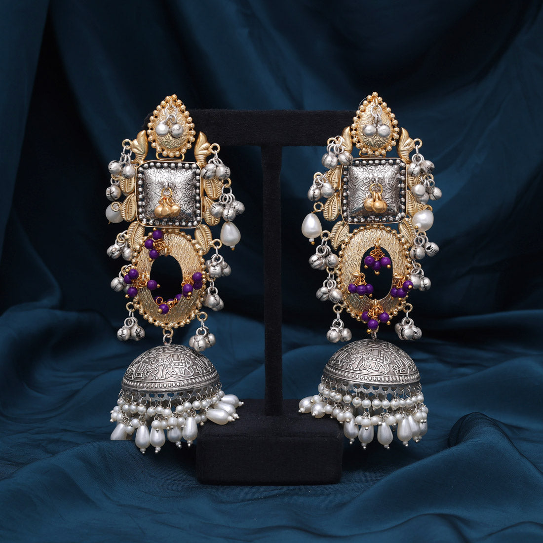 Gold & Silver Color Handmade In Jaipur On Brass Metal Oxidised Earrings (GSE3075GS) - Preyans.com