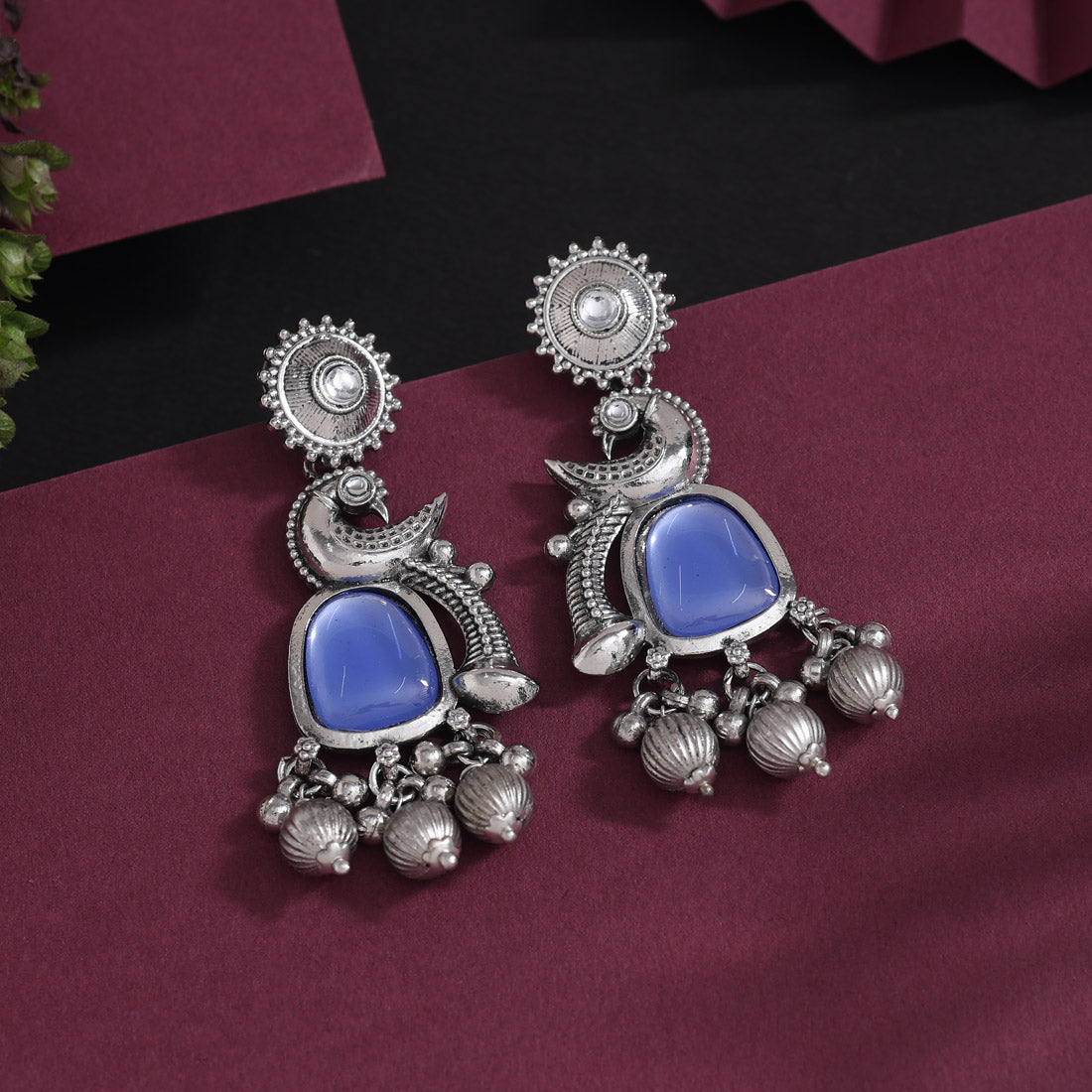 Blue Color Oxidised Earrings (GSE3082BLU) - Preyans.com