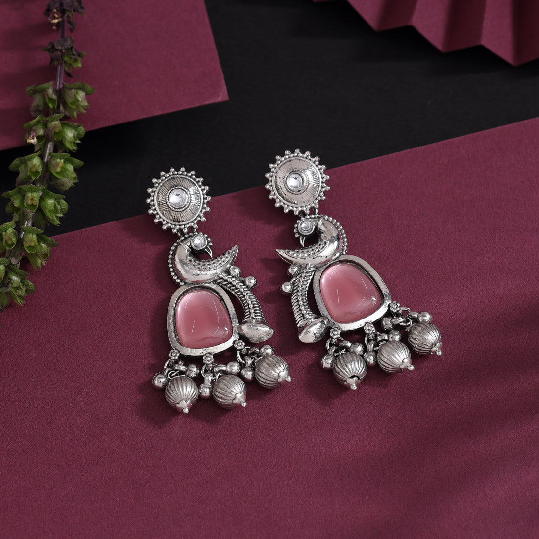 Dark Peach Color Oxidised Earrings (GSE3082DPCH) - Preyans.com