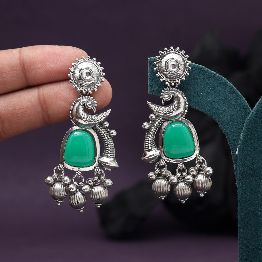 Green Color Oxidised Earrings (GSE3082GRN) - Preyans.com